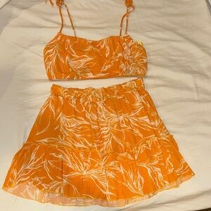 Pink Lily Orange and White Skirt Set